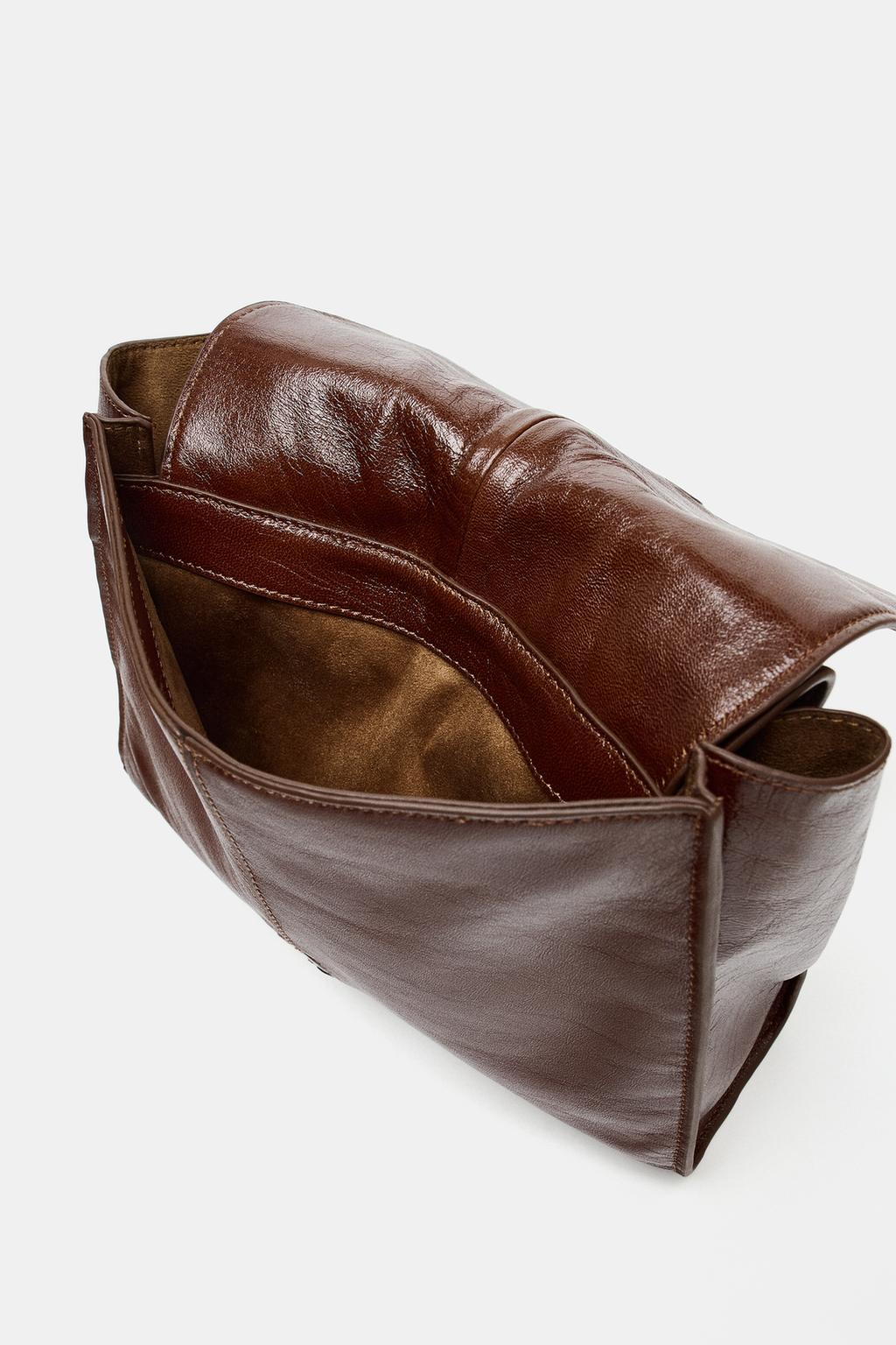 КОЖАНАЯ МИНИ-СУМКА-ШОПЕР С ДВОЙНЫМ КАРМАНОМ