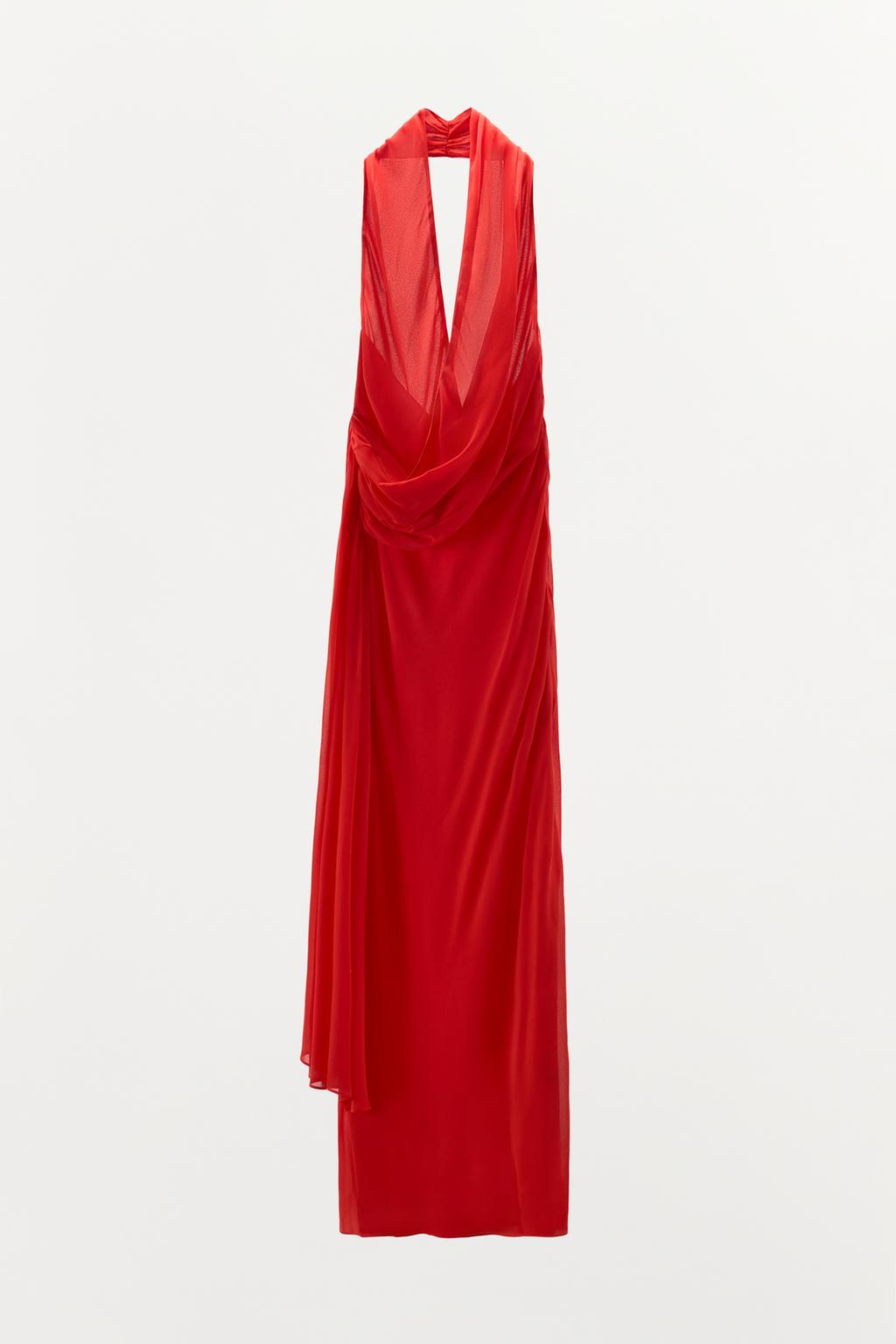 ПЛАТЬЕ ХОЛТЕР ИЗ 100% ВИСКОЗЫ С ДРАПИРОВАННЫМ ВЫРЕЗОМ