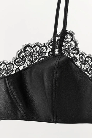 Бюстгальтер из 100% кожи с кружевом- Заказать в России