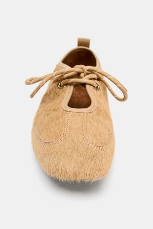 Sand Brown | 2559/710/107 - Zara Туфли балетки из кожи с овечьей шерстью