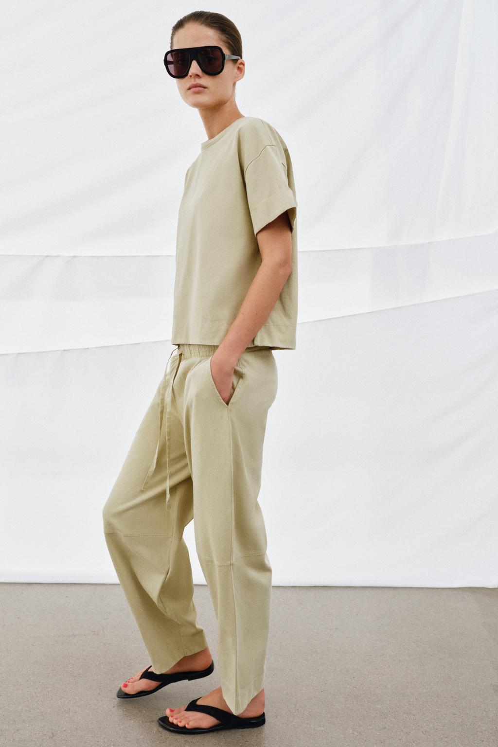 БРЮКИ WIDE LEG ИЗ ПЛОТНОГО ХЛОПКА