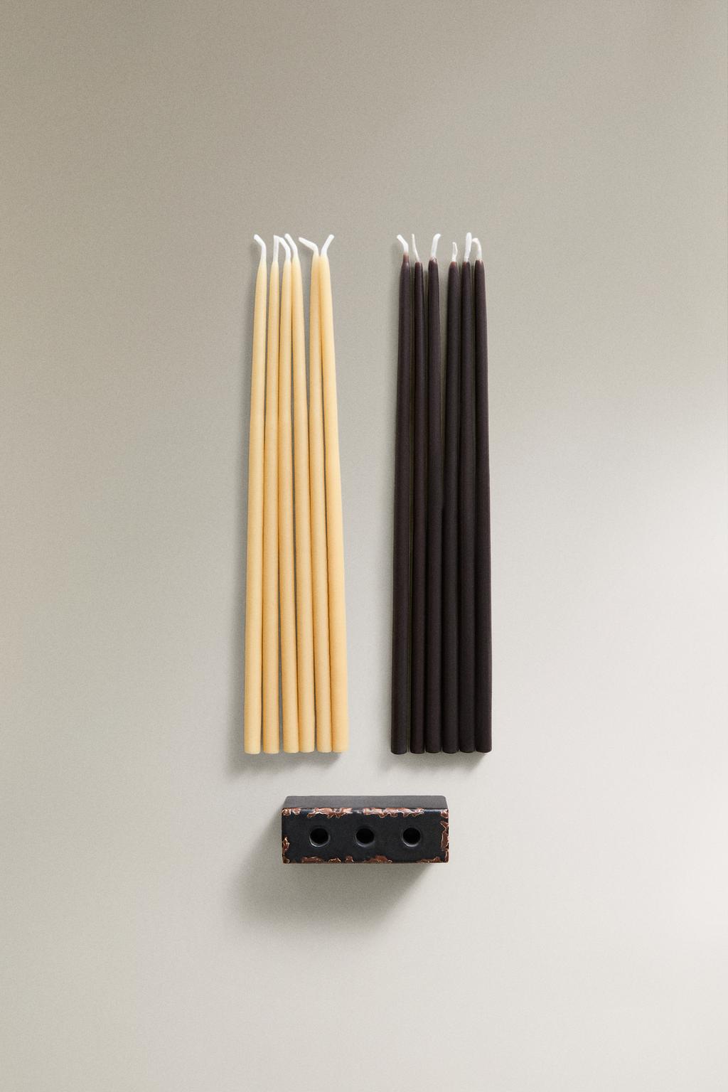 Набор свечей и подсвечников из бархата и кожи