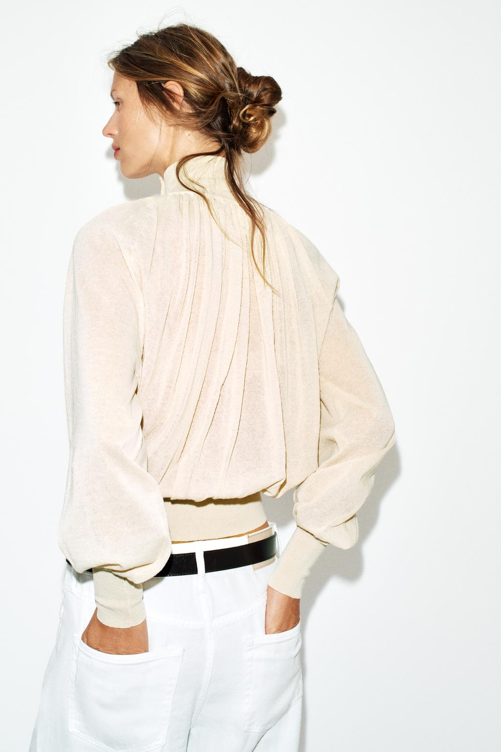 БЛУЗА СВОБОДНОГО КРОЯ ИЗ КОМБИНИРОВАННОГО ТРИКОТАЖА