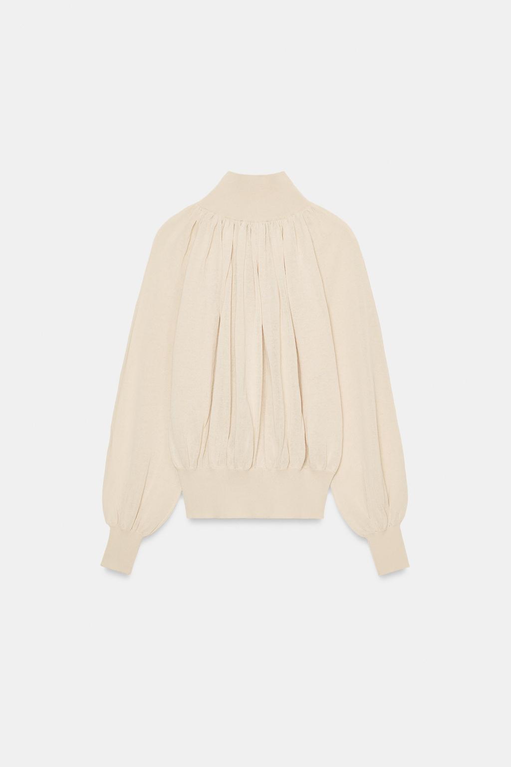 БЛУЗА СВОБОДНОГО КРОЯ ИЗ КОМБИНИРОВАННОГО ТРИКОТАЖА