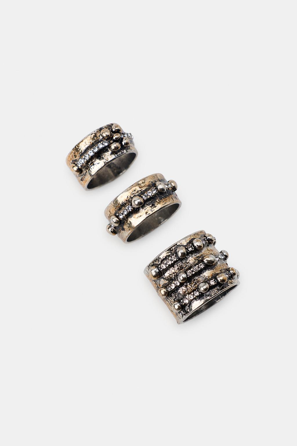 НАБОР ИЗ 3 РЕЗНЫХ КОЛЕЦ СО СТРАЗАМИ