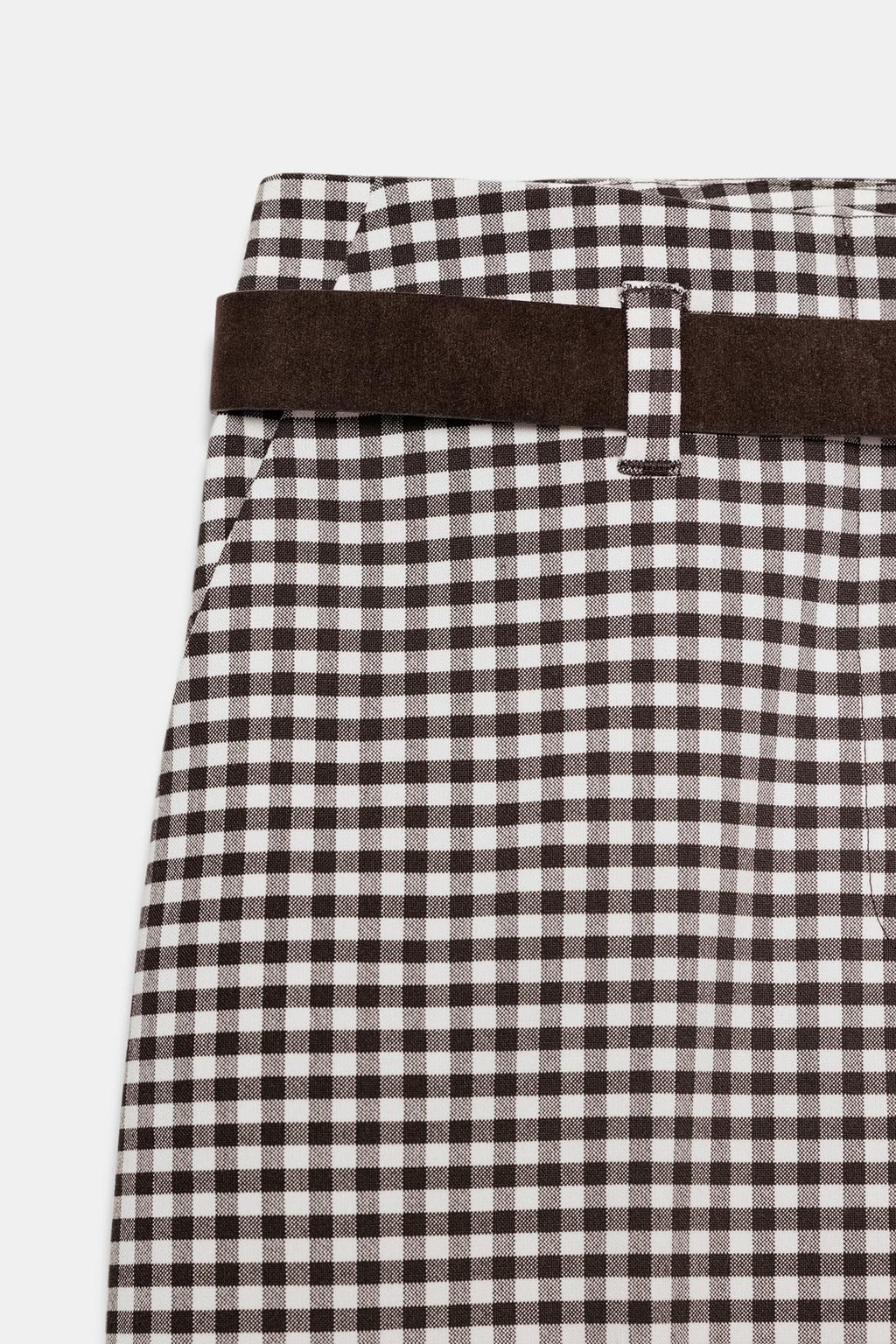 ПРЯМЫЕ БРЮКИ С РЕМНЕМ И КЛЕТЧАТЫМ ПРИНТОМ ВИШИ