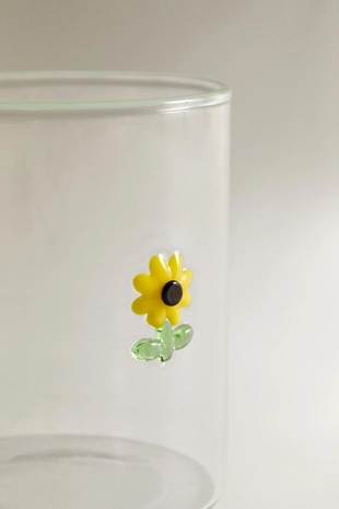 Прозрачный стакан из боросиликатного стекла с дизайном подсолнуха- Заказать в России