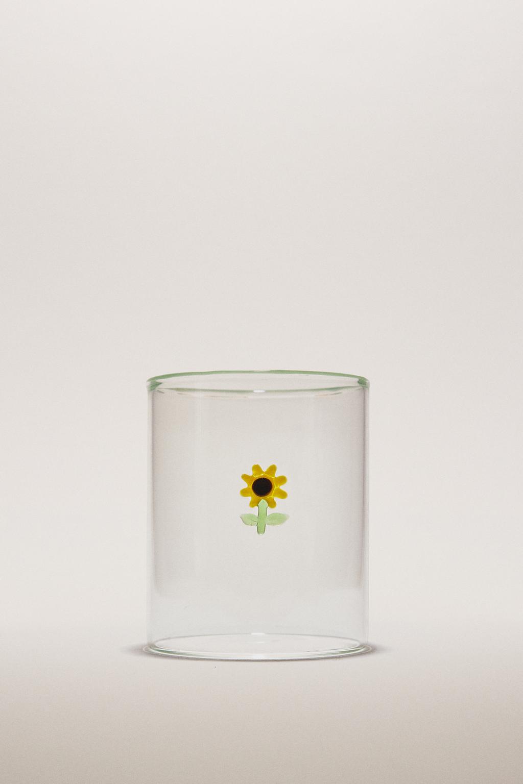 Прозрачный стакан из боросиликатного стекла с дизайном подсолнуха