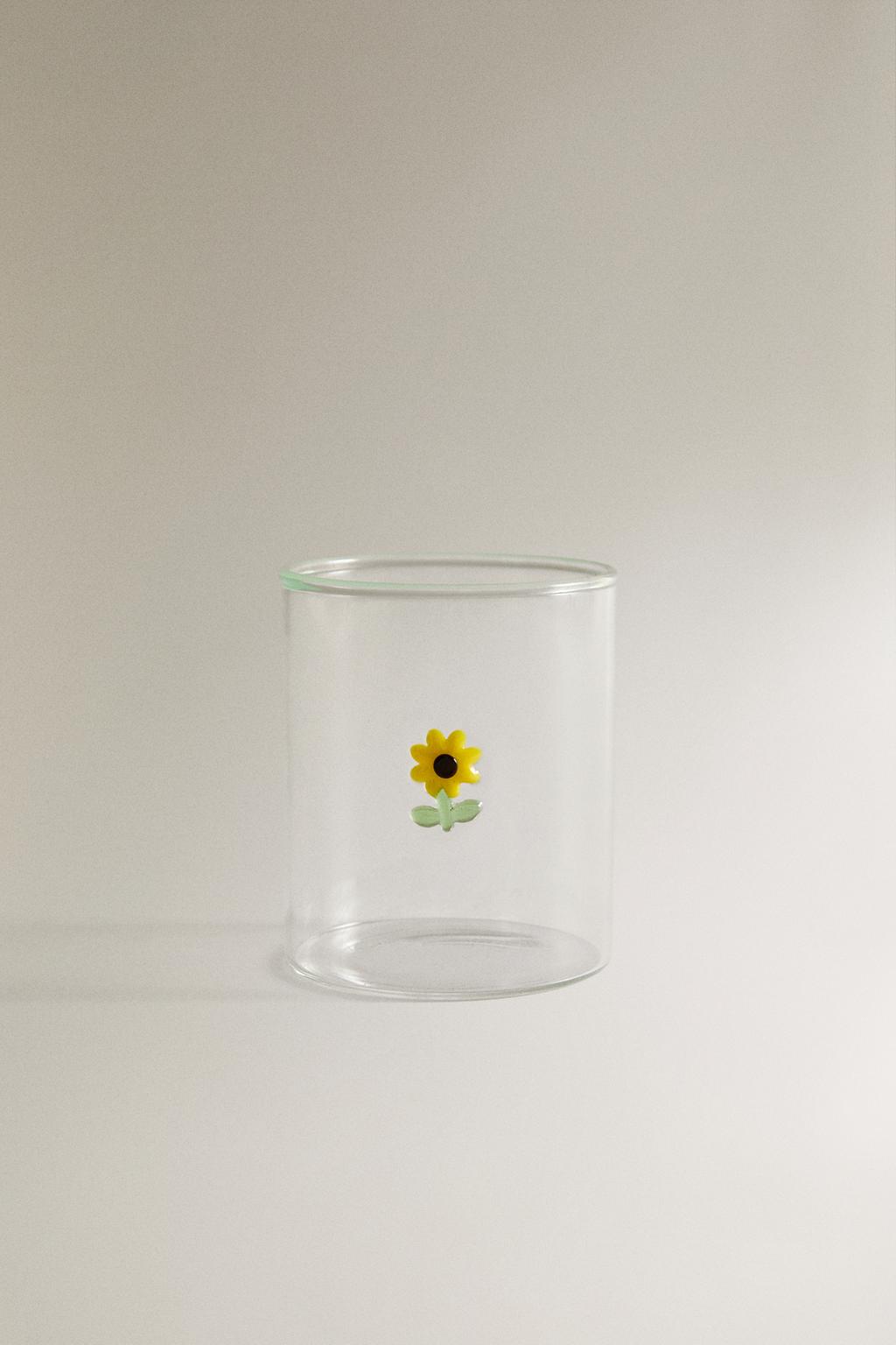 Прозрачный стакан из боросиликатного стекла с дизайном подсолнуха