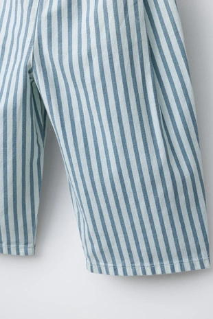 Брюки в полоску из хлопка и льна- Заказать в России