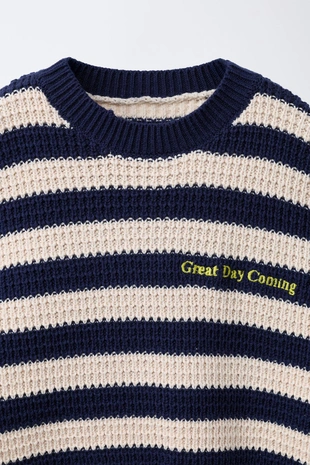 Свитер в полоску с вышитой надписью- Заказать в России