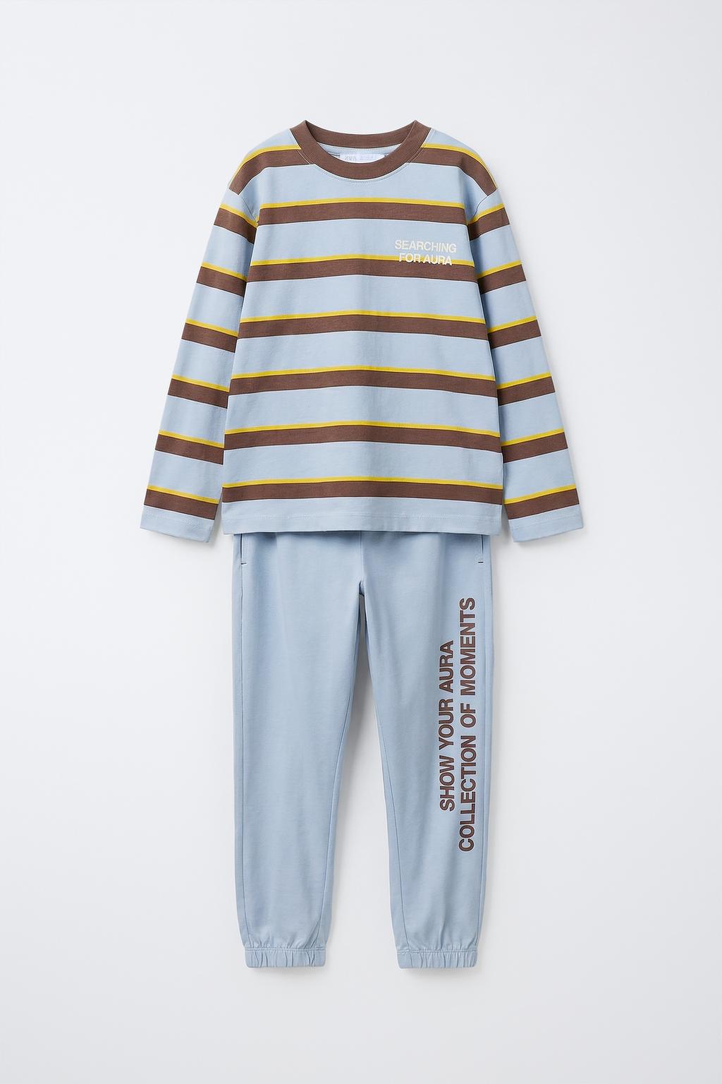 6-14 ЛЕТ/ПИЖАМА В ПОЛОСКУ С ТЕКСТОМ