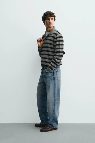 Поло из хлопка и льна в полоску- Заказать в России