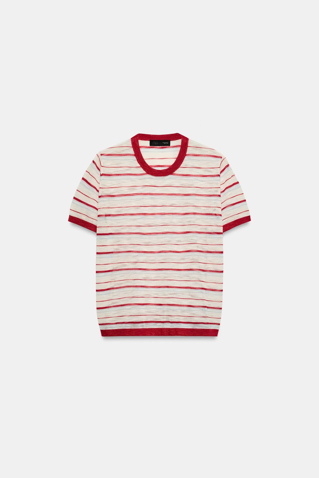 ТРИКОТАЖНЫЙ ТОП В ПОЛОСКУ С КОРОТКИМ РУКАВОМ