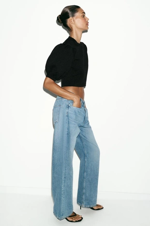 Трикотажный топ с объемными рукавами- Заказать в России