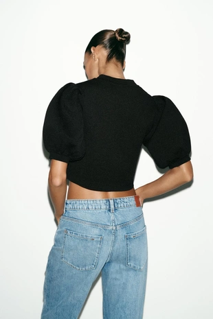 Трикотажный топ с объемными рукавами- Заказать в России