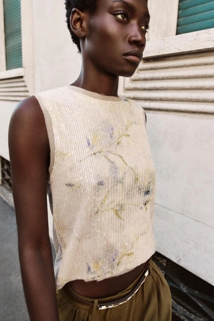 Трикотажный топ с пайетками- Заказать в России