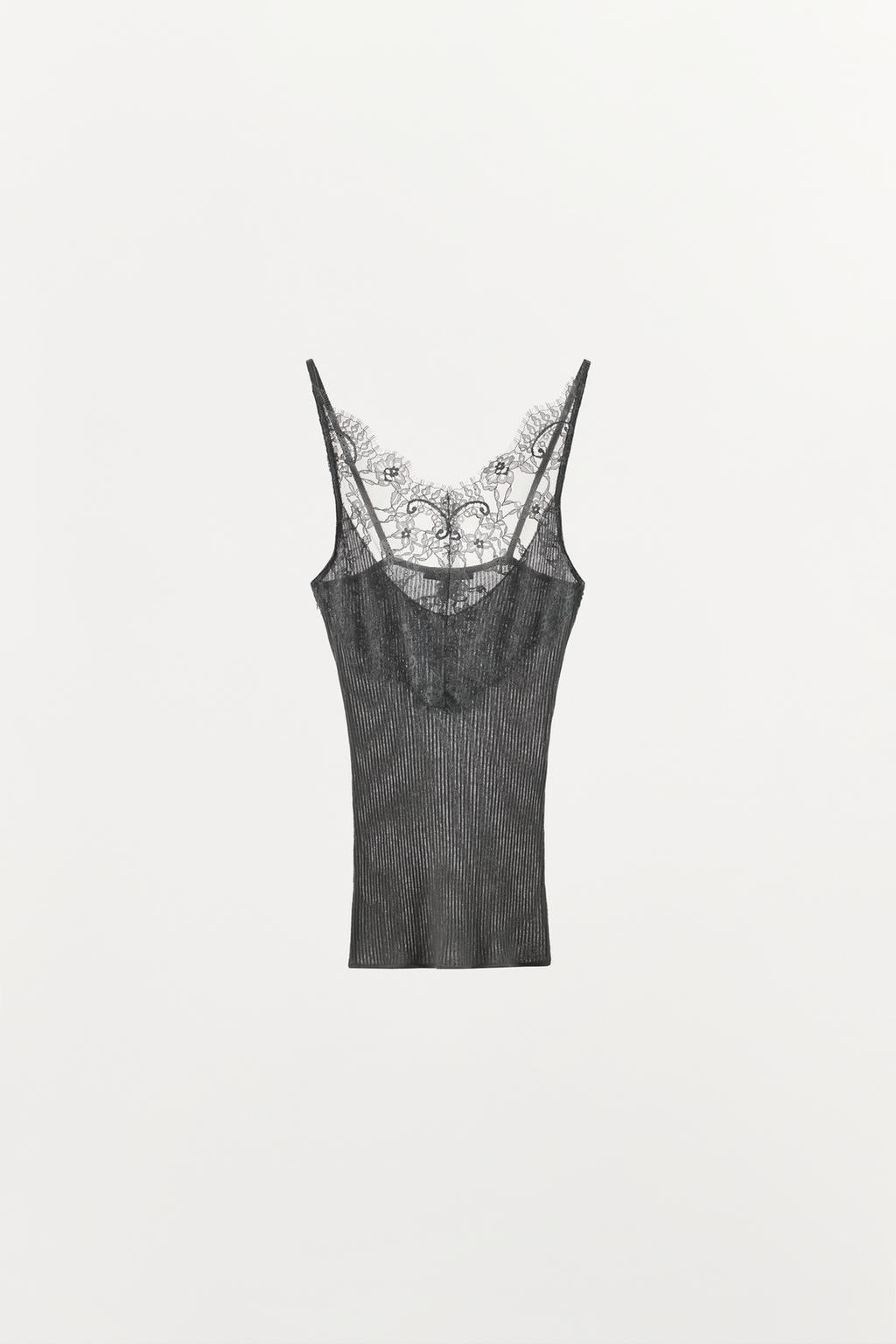 ТРИКОТАЖНЫЙ ТОП С БРЕТЕЛЯМИ И КРУЖЕВОМ