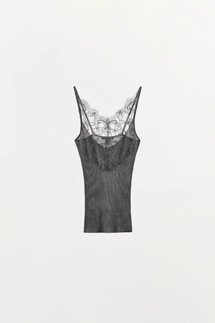 Трикотажный топ с бретелями и кружевом- Заказать в России