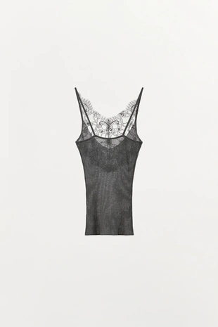 Трикотажный топ с бретелями и кружевом- Заказать в России