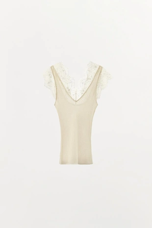 Трикотажный топ с кружевом- Заказать в России