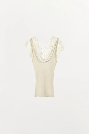 Трикотажный топ с кружевом- Заказать в России