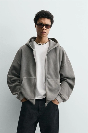 Худи вафельного плетения с эффектом потертости