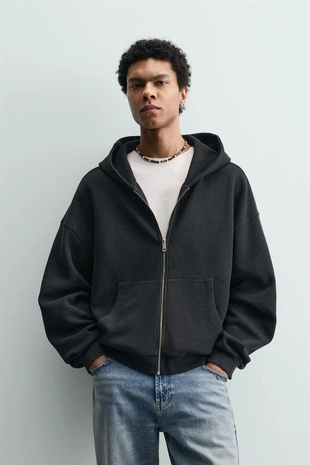 Худи вафельного плетения с эффектом потертости