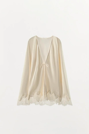 Атласная рубашка с кружевом и завязками- Заказать в России