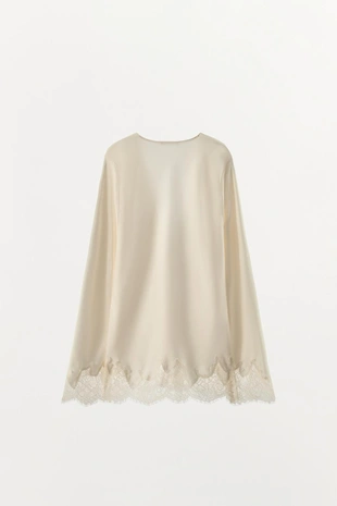 Атласная рубашка с кружевом и завязками- Заказать в России