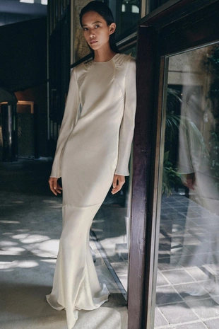 Платье из 100% шелка со сборками- Заказать в России