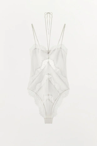 Шелковое боди с кружевом- Заказать в России