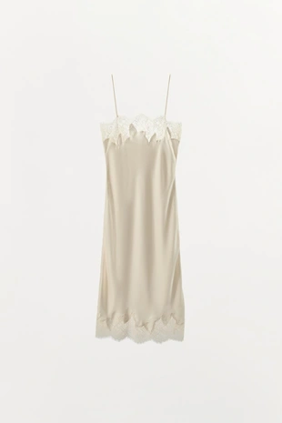 Атласное платье миди с кружевом- Заказать в России