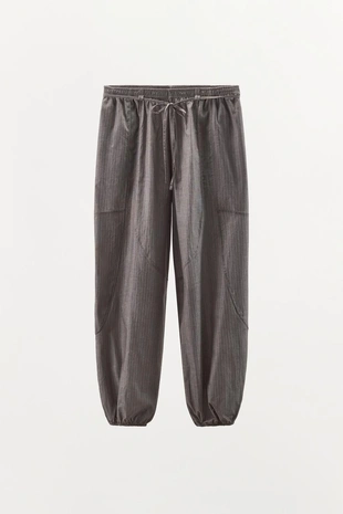 Широкие брюки в полоску с поясом- Заказать в России