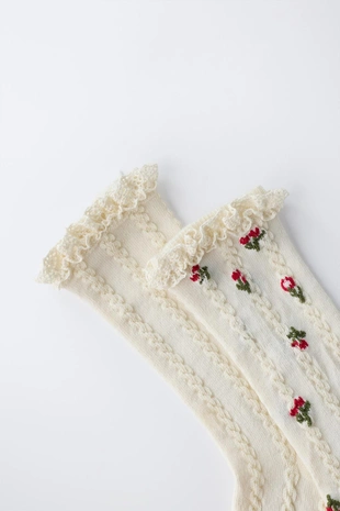 Носки с романтическими вышитыми цветами и кружевом- Заказать в России