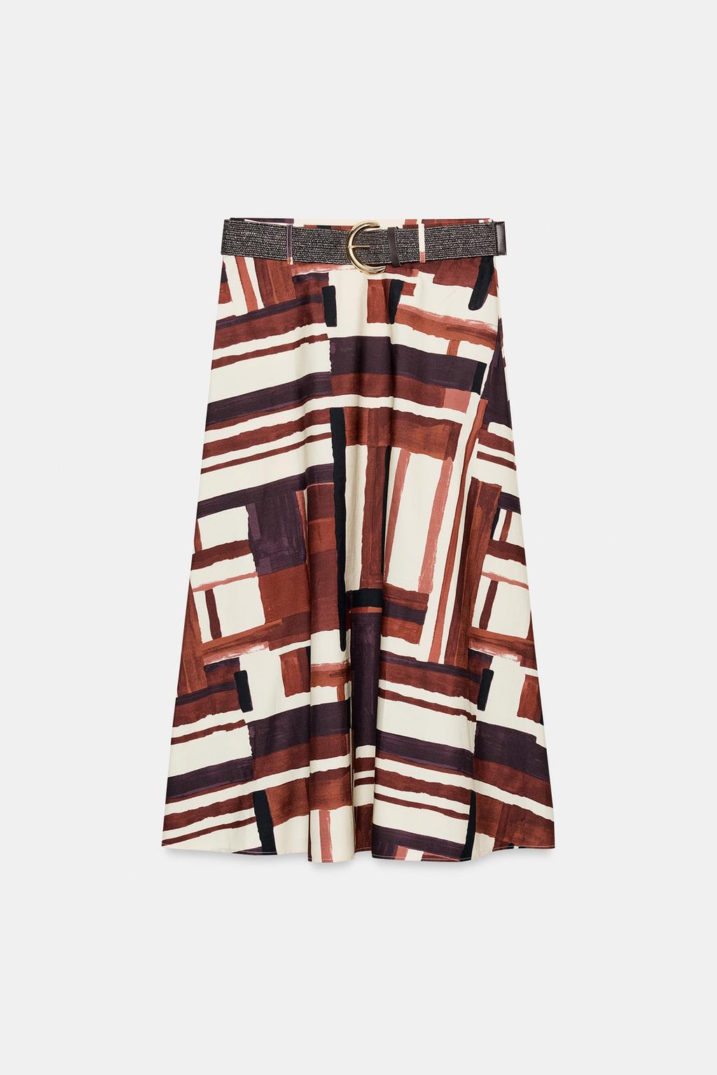 ЮБКА ИЗ ПОПЛИНА С ПРИНТОМ И РЕМНЕМ