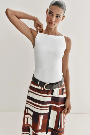 Юбка из поплина с принтом и ремнем- Заказать в России