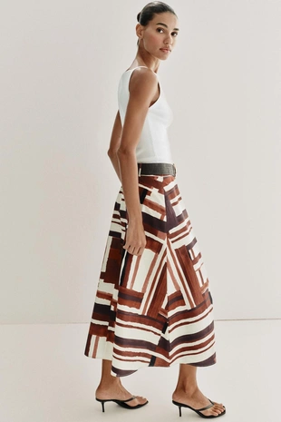 Юбка из поплина с принтом и ремнем- Заказать в России