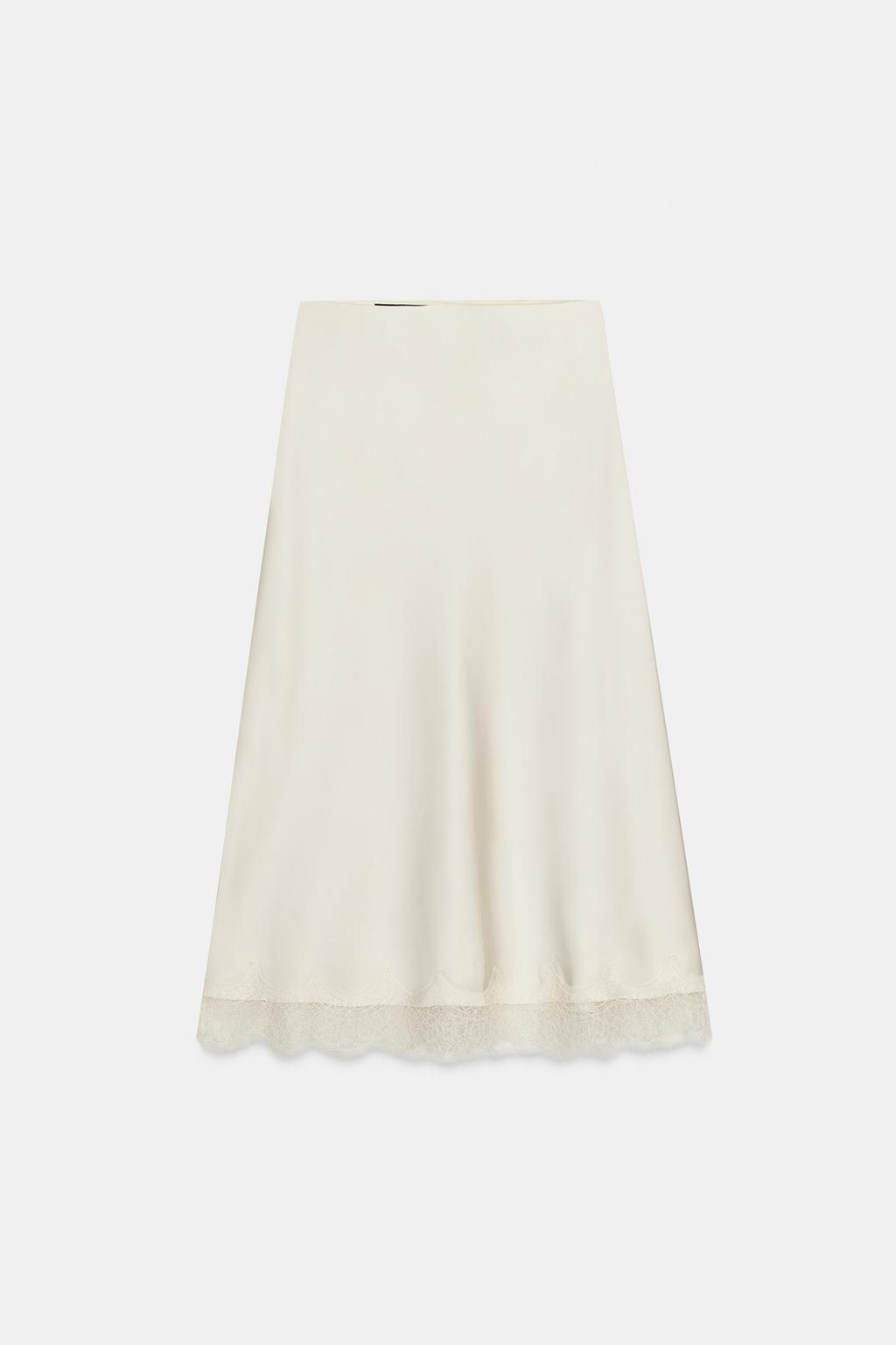 АТЛАСНАЯ ЮБКА МИДИ С КРУЖЕВОМ