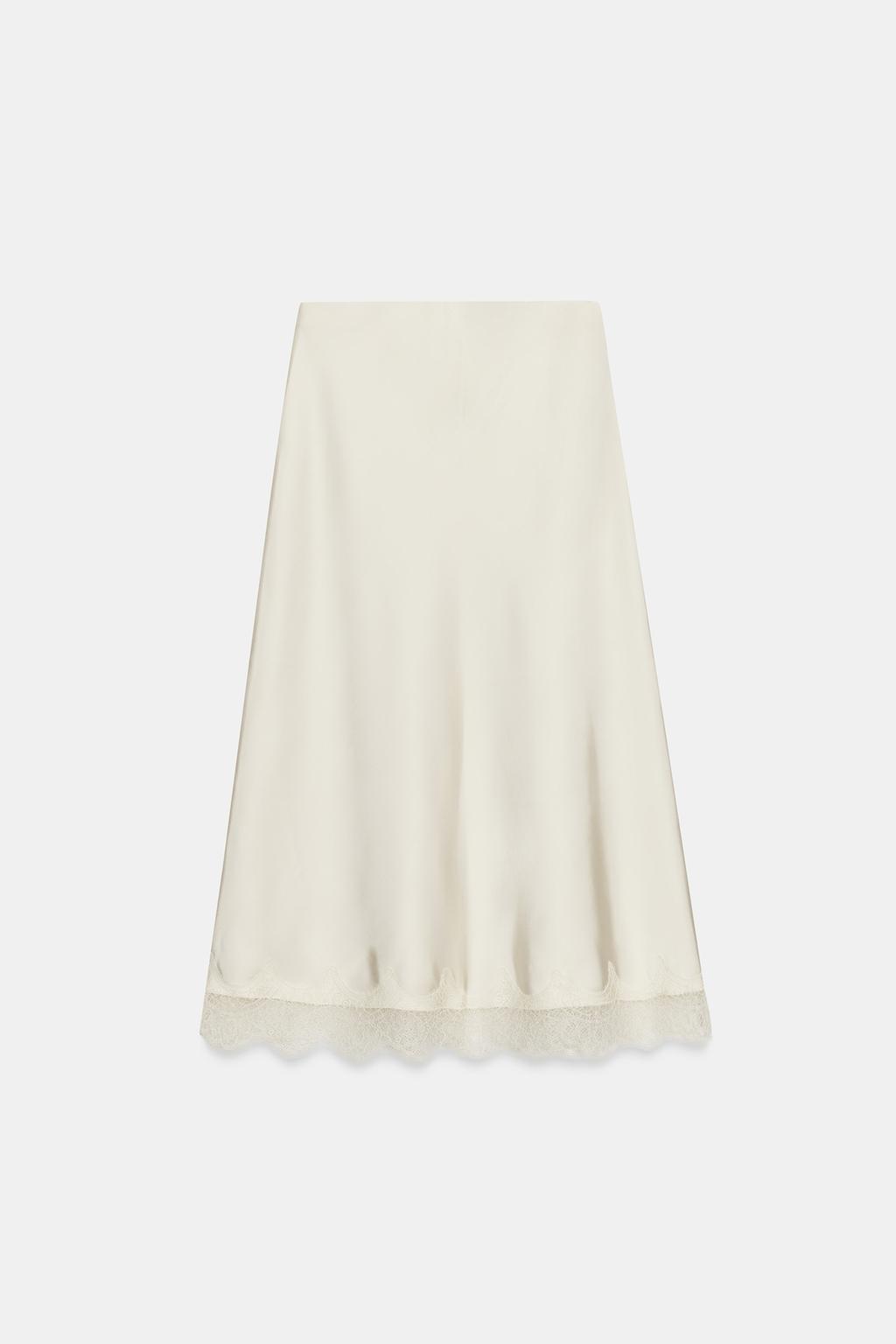 АТЛАСНАЯ ЮБКА МИДИ С КРУЖЕВОМ