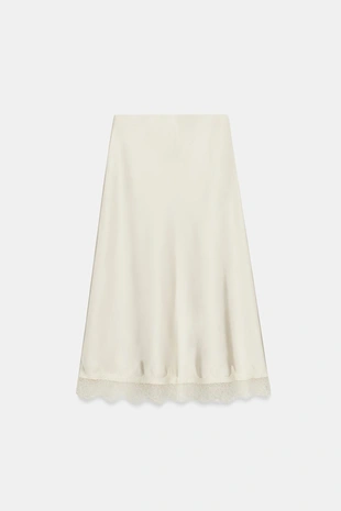 Атласная юбка миди с кружевом- Заказать в России