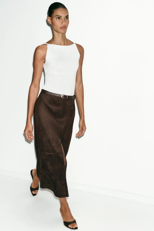 Юбка из искусственной замши с ремнем- Заказать в России