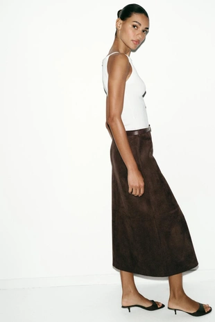 Юбка из искусственной замши с ремнем- Заказать в России