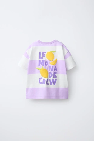 Футболка в полоску с рельефным принтом фруктов