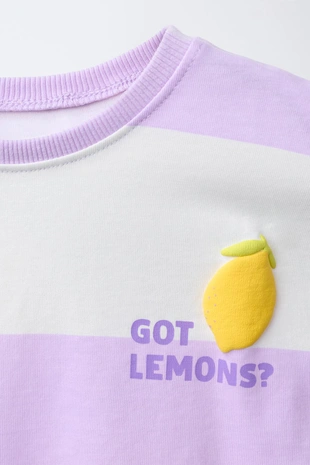 Футболка в полоску с рельефным принтом фруктов