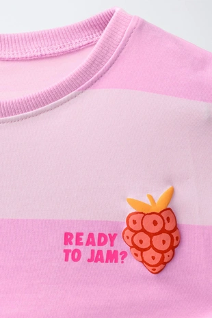 Футболка в полоску с рельефным принтом фруктов