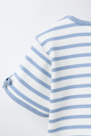 Топ в рубчик в полоску с бантами- Заказать в России