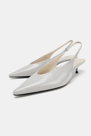 Кожаные туфли на среднем тонком каблуке- Заказать в России