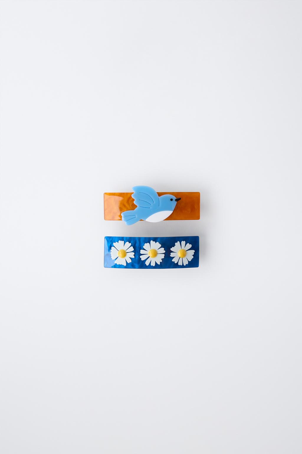 НАБОР ИЗ ДВУХ ЗАКОЛОК ДЛЯ ВОЛОС «ЦВЕТЫ И ПТИЦА»