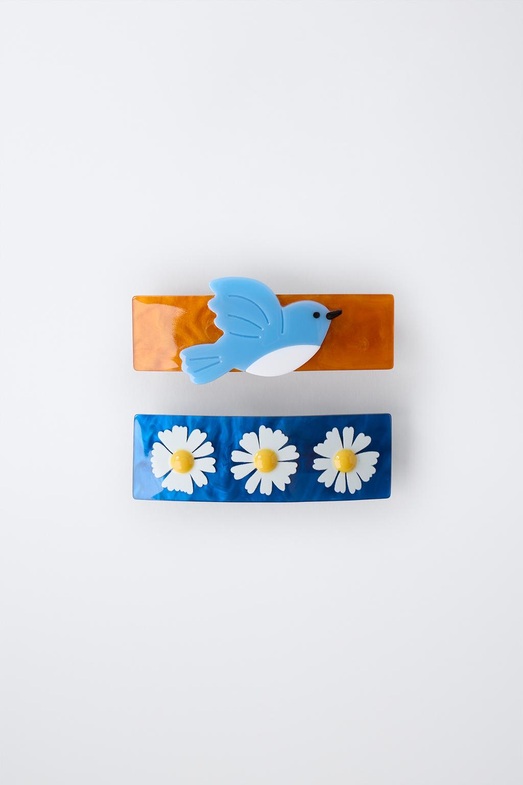 НАБОР ИЗ ДВУХ ЗАКОЛОК ДЛЯ ВОЛОС «ЦВЕТЫ И ПТИЦА»